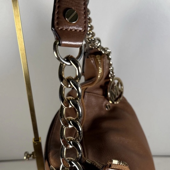 Michael Kors Leather 2way shoulder Crossbody Tote Brown Gold hobo  shoulder bag - Picture 10 of 14